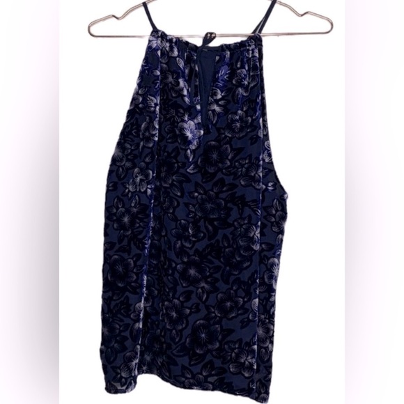 N.W.T Drew Alina Navy Blue Velvet Halter Top size L - Picture 3 of 10